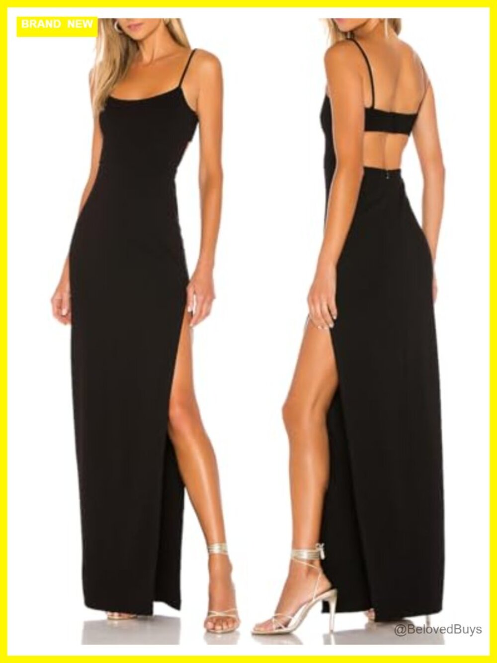 Womens Backless Bodycon Maxi Dress Spaghetti Strap High Slit Party Gown